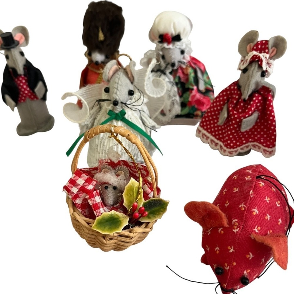 14 Vintage Mice Felt Real Mouse Figurines Mix Style Holiday Patriotic Misc Decor - Picture 5 of 17